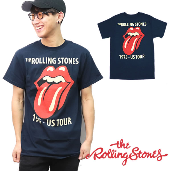 ザ ローリングストーンズ/THE ROLLING STONES 1975 US TOUR Tシャツ ロックT バンドT ヒップホップ ロゴT 正規品 本物 NAVY ネイビー【ネコポスのみ送料無料】