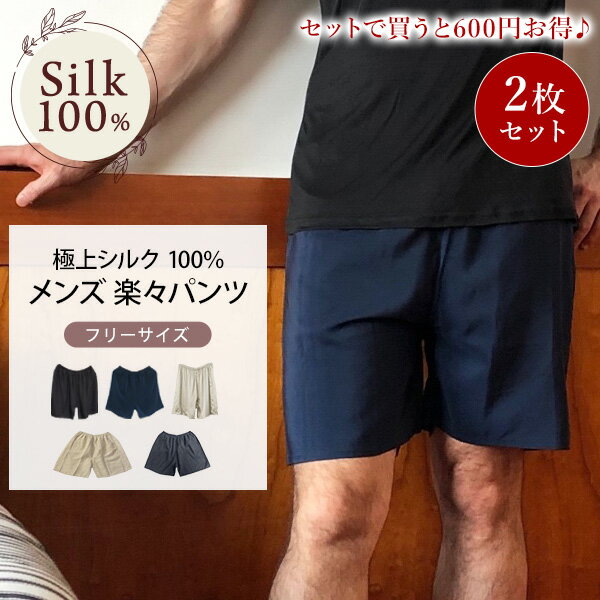 楽々パンツ 2枚組 シルク100% ステテコ 登山 極上 メンズ UVカット ズボン下 短パン 寝巻き 寝間着 部屋着 ルームパンツ ルームウェア ナイトウェア ギフト 吸湿 保湿 蒸れにくい 肌に優しい 楽々 プレゼント 実用的 ノンアイロン 汗取り 冷え対策 京都 春夏 涼しい 父の日