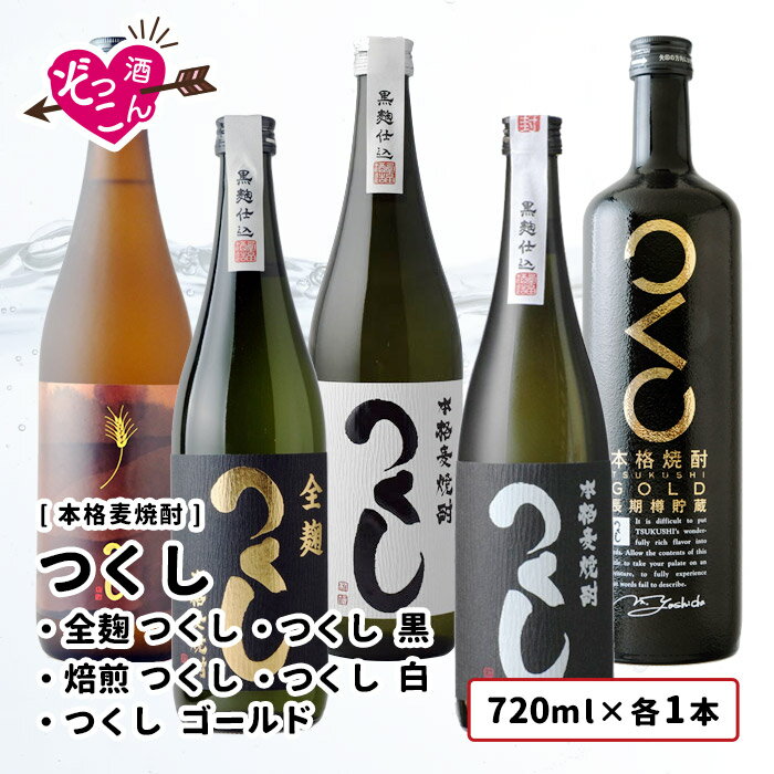 焼酎 麦焼酎 720ml×5本 飲み比べ ギフト セット まとめ買い お酒 お湯割り 水割り ソーダ割 焼酎ハイボール ロック 　プレゼント 贈り物 贈答 福岡 麦焼酎 つくし 全麹 白 黒 焙煎 麦 ゴールド 28度 720ml 各1本 飲み比べ ぞっこんシリーズ 5本セット