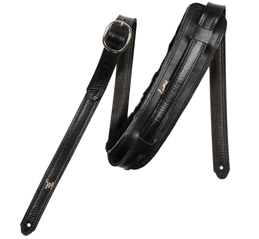 [Moody Leather] Sheepskin Guitar Strap [Standard / 1"] (Black / Black) - ムーディー・レザー・ストラップ