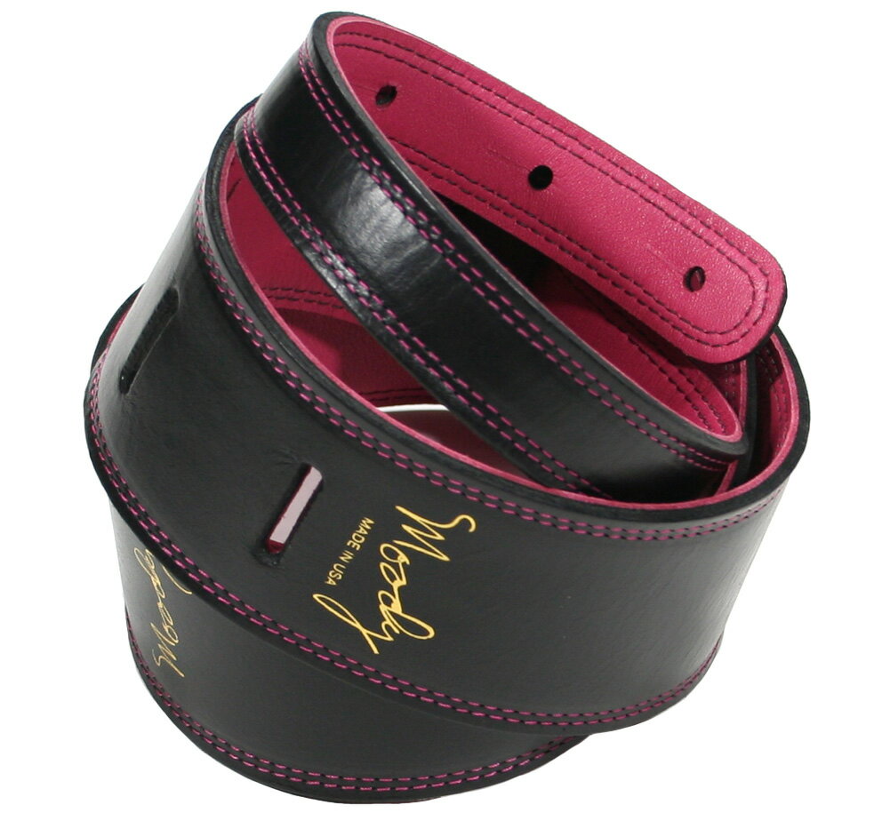 Moody Leather Leather Backed Guitar Strap Standard / 2.5 (Black/Pink/Gold) - ムーディー レザー ストラップ