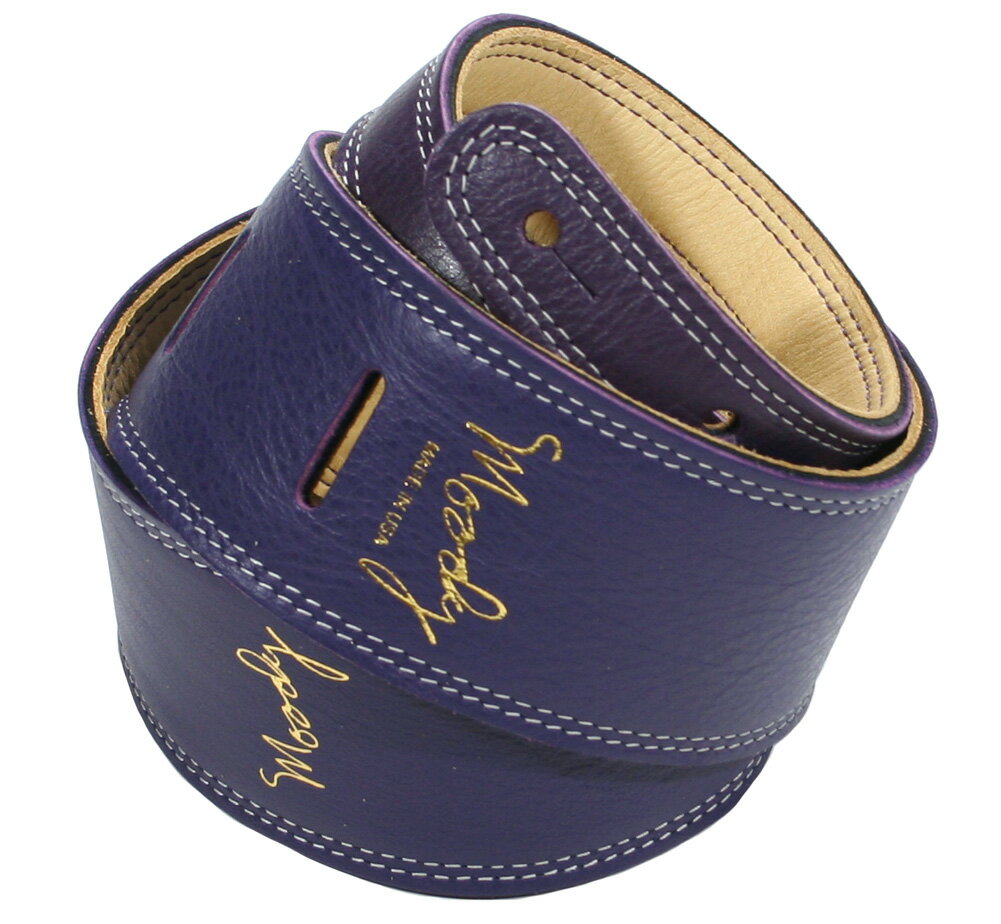 [Moody Leather] Leather Backed Guitar Strap [Standard / 2.5"] (Violet 2/Cream/Gold) - ムーディー・レザー・ストラップ