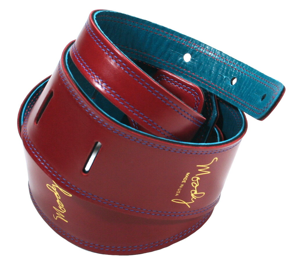 Moody Leather Leather Backed Guitar Strap Standard / 2.5 (Carmine/Sapphire Blue/Gold) - ムーディー レザー ストラップ