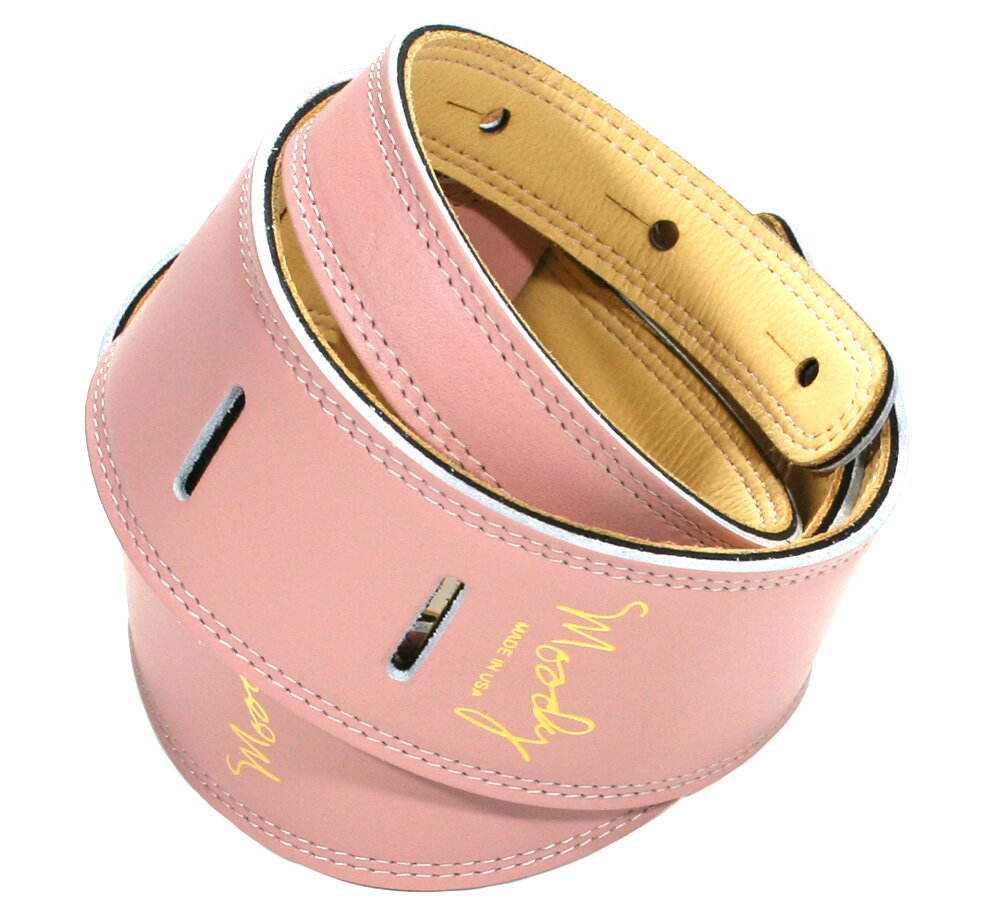 [Moody Leather] Leather Backed Guitar Strap [Standard / 2.5"] (Sakura/Cream/Gold) - ムーディー・レザー・ストラップ
