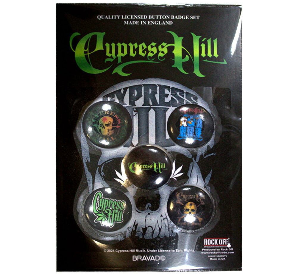CYPRESS HILL / LOGOS BADGE PACK ・材質 : 金属/プラスチック ・バッジサイズ : 直径25mm ・5個セット(5デザイン、各1個) ・Official Licensed ・Made in England