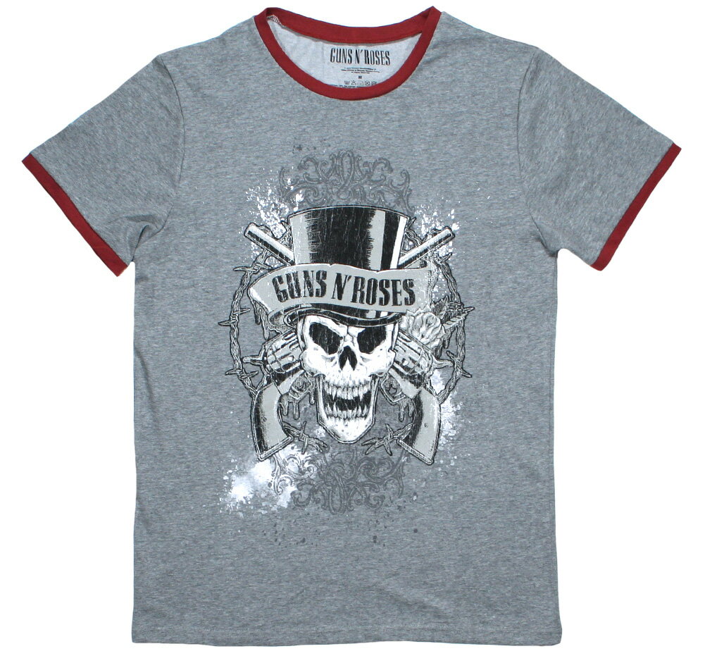 Guns N' Roses / Skull and Pistols Ringer Tee 2 (Heather Grey) - KYEAhE[[Y TVc