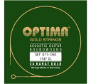 OPTIMA / Gold Strings [1747.CL] (.011-.050) 24Kメッキを施されたOptima Gold Stringsは優れた防錆力を誇り、通常弦の3倍以上の長寿命を実現しています。24Kメッキの優れた点は他にもあり、それは適切な音量バランスと瑞々しさを弦にあたえることです。また24Kメッキはニッケルアレルギーの方や、コーティング弦に不満を感じているプレイヤーの解決策となるかもしれません。 最上級の鋼材を用い、手巻きであることを忘れる程の高い精度で巻かれたOptima Gold Stringsは楽器のポテンシャルを最大限に引き出してくれます。 ・品番 : 1747 CL ・アコースティックギター弦 ・Roundwound Custom Light ・24 Karat Gold Plated (純金メッキ加工) ・Made in Germany、正規輸入品 This series reflects our over 90-years tradition of string manufacture. The result is a string of unmatched premium quality. All strings are coated with real 24 carat Gold and are therefore completely insensitive to tarnishing or corrosion. Their durability is, compared to normal strings, up to three times higher and they are suitable for people allergic to nickel. GOLD STRINGS are characterized by a brilliant sound and the typical SOUND OF GOLD, which also was loved by Frank Zappa. And of course, also Brian May plays on his guitars OPTIMA GOLD STRINGS. String Gauges 1st E .011 GPS011 2nd B .014 GPS014 3rd G .023 GA023 4th D .032 GA032 5th A .040 GA040 6th E .050 GA050