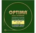 OPTIMA / Gold Strings [1747.M] (.013-.057) 24Kメッキを施されたOptima Gold Stringsは優れた防錆力を誇り、通常弦の3倍以上の長寿命を実現しています。24Kメッキの優れた点は他にもあり、それは適切な音量バランスと瑞々しさを弦にあたえることです。また24Kメッキはニッケルアレルギーの方や、コーティング弦に不満を感じているプレイヤーの解決策となるかもしれません。 最上級の鋼材を用い、手巻きであることを忘れる程の高い精度で巻かれたOptima Gold Stringsは楽器のポテンシャルを最大限に引き出してくれます。 ・品番 : 1747 M ・アコースティックギター弦 ・Roundwound Medium ・24 Karat Gold Plated (純金メッキ加工) ・Made in Germany、正規輸入品 This series reflects our over 90-years tradition of string manufacture. The result is a string of unmatched premium quality. All strings are coated with real 24 carat Gold and are therefore completely insensitive to tarnishing or corrosion. Their durability is, compared to normal strings, up to three times higher and they are suitable for people allergic to nickel. GOLD STRINGS are characterized by a brilliant sound and the typical SOUND OF GOLD, which also was loved by Frank Zappa. And of course, also Brian May plays on his guitars OPTIMA GOLD STRINGS. String Gauges 1st E .013 GPS013 2nd B .017 GPS017 3rd G .026 GA026 4th D .036 GA036 5th A .045 GA045 6th E .057 GA057