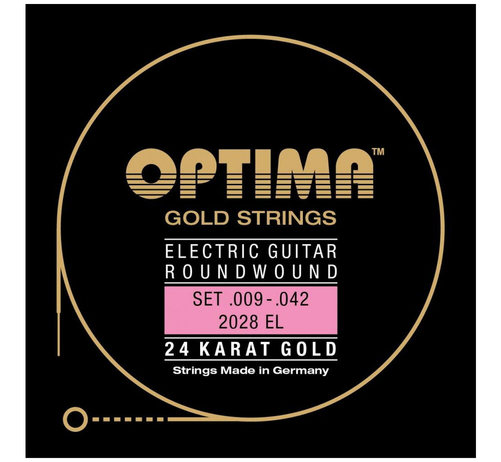 OPTIMA / Gold Strings [2028.EL] (.009-.042) 24Kメッキを施されたOptima Gold Stringsは優れた防錆力を誇り、通常弦の3倍以上の長寿命を実現しています。24Kメッキの優れた点は他にもあり、それは適切な音量バランスと瑞々しさを弦にあたえることです。また24Kメッキはニッケルアレルギーの方や、コーティング弦に不満を感じているプレイヤーの解決策となるかもしれません。 ・品番 : 2028 EL ・エレクトリックギター弦 ・Roundwound Extra Light ・24 Karat Gold Plated (純金メッキ加工) ・Made in Germany、正規輸入品 Developed and handmade in Germany from the finest materials and for highest tonal demands. This series reflects our 90-year tradition of string manufacture. The result is a string of unmatched premium quality. All strings are coated with real 24 carat Gold and are therefore completely insensitive to tarnishing or corrosion. Their durability is, compared to normal strings, up to three times higher and they are suitable for people allergic to nickel. GOLD STRINGS are characterized by a brilliant sound and the typical SOUND OF GOLD, which was also loved by John Entwistle. And of course, also Brian May plays on his guitars OPTIMA GOLD STRINGS. String Gauges 1st E .009 GPS009 2nd B .011 GPS011 3rd G .016 GPS016 4th D .025 GE025 5th A .032 GE032 6th E .042 GE042