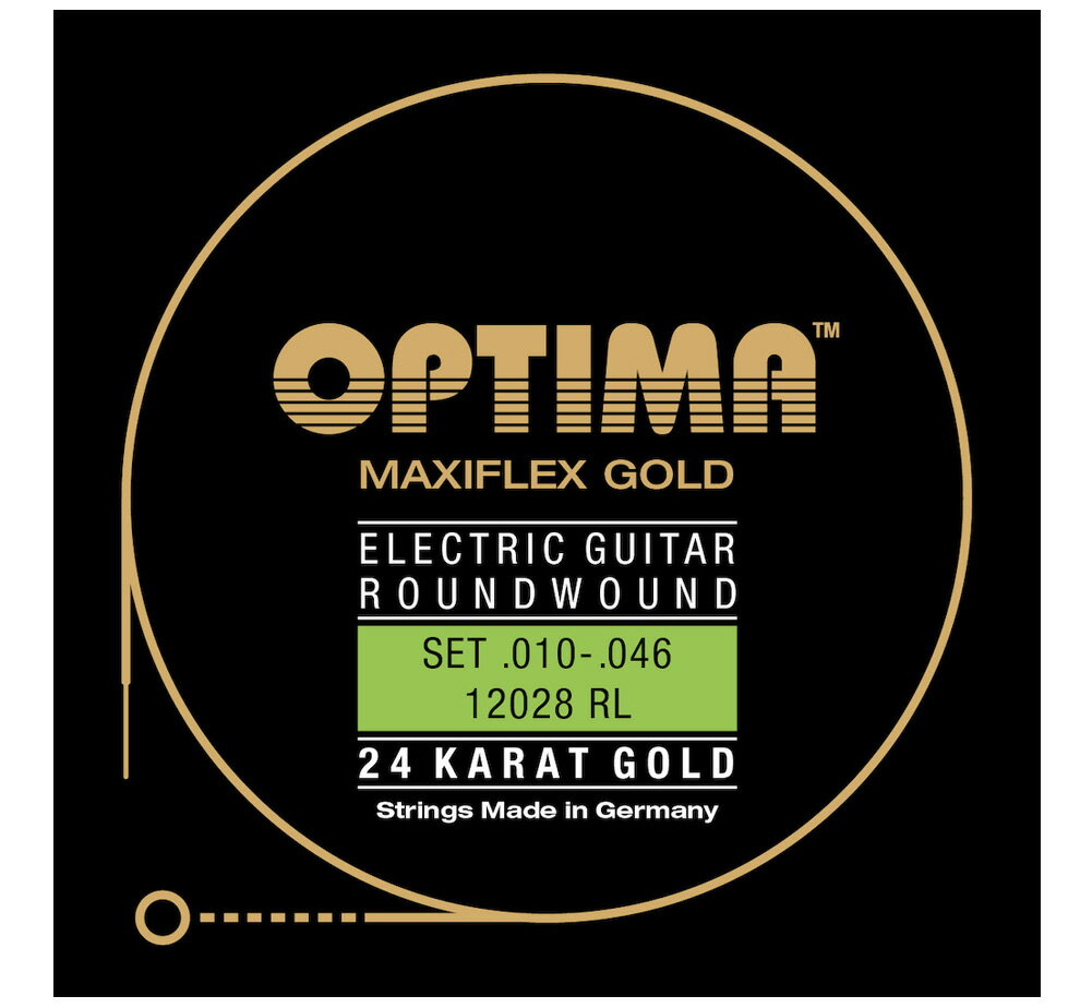 OPTIMA / MAXIFLEX 24K GOLD STRINGS (12028.RL) (.010-.046) 24Kメッキを施されたOptima Gold Stringsは優れた防錆力を誇り、通常弦の3倍以上の長寿命を実現しています。24Kメッキの優れた点は他にもあり、それは適切な音量バランスと瑞々しさを弦にあたえることです。また24Kメッキはニッケルアレルギーの方や、コーティング弦に不満を感じているプレイヤーの解決策となるかもしれません。 最上級の鋼材を用い、手巻きであることを忘れる程の高い精度で巻かれたOptima Gold Stringsは楽器のポテンシャルを最大限に引き出してくれます。 [Maxiflex] 通常の24K GOLD弦と同じ直径ですが、より太いコアとより薄い巻線によって構成されています。そのため通常の弦より少し弾きやすくなっているのが特徴です。 ・品番 : 12028.RL ・エレクトリックギター弦 ・Roundwound Regular Light ・24 Karat Gold Plated (純金メッキ加工) ・Made in Germany ・正規輸入品 [String Gauges] 1st E .010 GPS010 2nd B .013 GPS013 3rd G .017 GPS017 4th D .026w GEM026 5th A .035w GEM035 6th E .046w GEM046