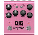 strymon / DIG V2 (Dual Digital Delay) Two digital delay circuits with retro rack voicings. Delay Doppelgänger. - デュアル・ディレイの金字塔 DIGはデュアルデジタルディレイの真髄をお届けします。ディレイ2台の同時使用とその接続方法、それに1980年代に開発されたディレイボイシングを加え、これら全てがその真髄を実現してくれます。 複雑にシンクロする独特なエコーが、ディレイとリヴァーブのはざまとも言えるドリーミーで幻想的なエフェクトを提供してくれます。サウンドを音楽的に美しく仕上げる5つのリズミカルなサブディヴィジョンと、3つのデュアル・ディレイのルーティングオプションが、音の可能性を広げます。シンコペーションするパルスのようなディレイパターンから、大胆に間隔を空けたエコートレイルまで多彩に楽しむことができます。 Ins, Outs, and Switches ・ハイ・インピーダンス超低ノイズClassA JFETプリアンプ入力 ・ロー・インピーダンス・ステレオ出力 ・TRSエクスプレッションペダル、Strymon MiniSwitch、MultiSwitch Plus、TRS MIDIが接続可能なエクスプレッション入力 ・コンピューターとのMIDIコネクション、ファームウエアのアップデートが可能なUSB-Cジャック搭載 ・独立のTAPテンポスイッチとOn/Offスイッチ Audio Quality ・超低ノイズ、ハイパフォーマンスの24-bit 96kHz、A/D＆D/Aコンバータがもたらす妥協のないオーディオ・クオリティ ・520MHz ARM スーパー・スカラー・プロセッサー ・32-bit浮遊演算プロセッシング ・20Hzから20kHzのフリーケンシー・レスポンス ・入力インピーダンス：1 M Ohm ・出力インピーダンス：100 Ohm More ・バイパス：トゥルーバイパス（リレースイッチング）、超ローノイズ・バッファードスイッチング ・入力電圧：9VDC センターマイナス、300mA ・サイズ：102mm(幅)×114mm(縦)×67mm(高) ※突起部含む ・軽量、堅牢なアルマイト処理アルミシャーシを採用 ・Designed and built in the USA ・正規輸入品