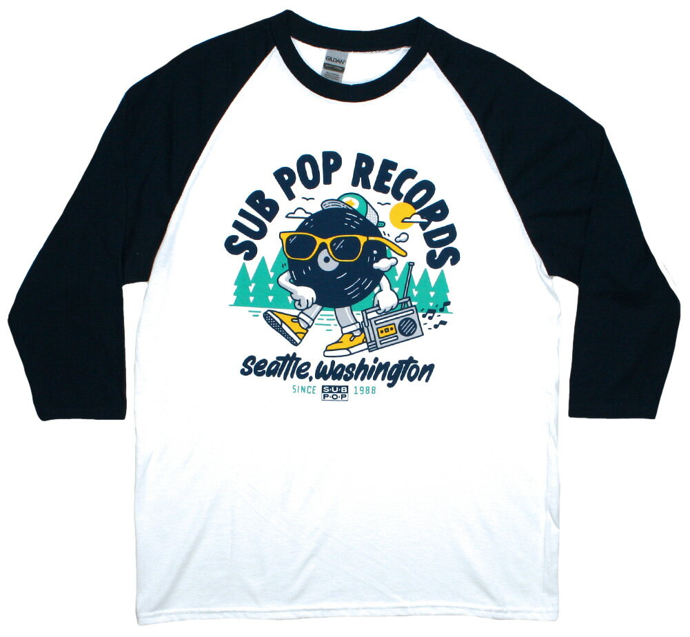 Sub Pop Records / Big League Raglan Baseball Tee (White/Navy) - Tu |bv R[Y O X[u TVc