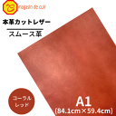 【バット】本革 【 A1 】 レザー 【2501 コーラルレッド 】 赤 赤色 スムース 皮 革 本革 牛革 ハギレ カットクロス お買い得 安い セット 財布...