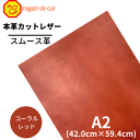 【バット】本革 【 A2 】 レザー 【2501 コーラルレッド 】 赤 赤色 スムース 皮 革 本革 牛革 ハギレ カットクロス お買い得 安い セット 財布...