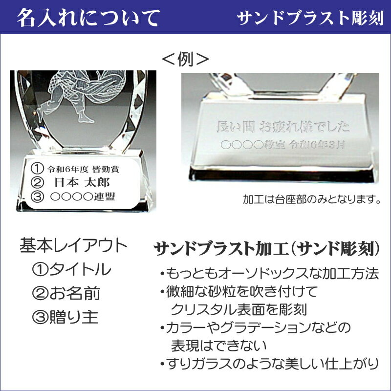 名入れ クリスタル 柔道 トロフィー 811 記念品 退職祝い 誕生日祝い 還暦祝い 退団記念 優勝 優秀賞 [2]