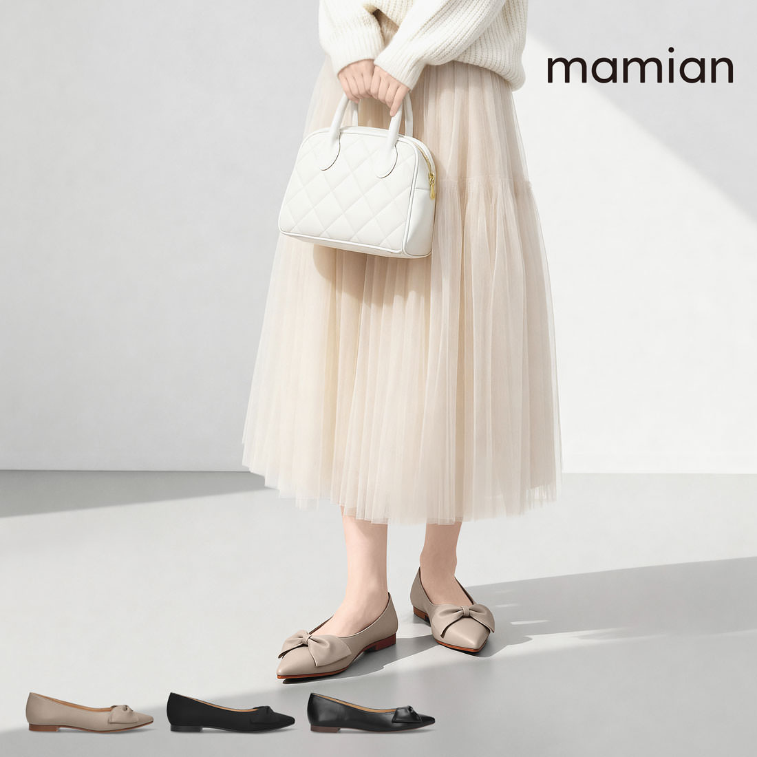 美脚フラットシューズ　　足が痛くない（なりにくい）1.0cmヒール　グレージュ　ブラックST　ブラック..