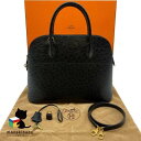 エルメス HERMES ブラック ボリード35 オーストリッチ 黒 ゴールド金具 〇W刻印 ハンドバッグ ショルダーバッグ 2WAY 高級感 上品 ブランド バッグ ストラップ カデナ キー クロシェット 箱 布袋 ランクA 女性用バッグ 