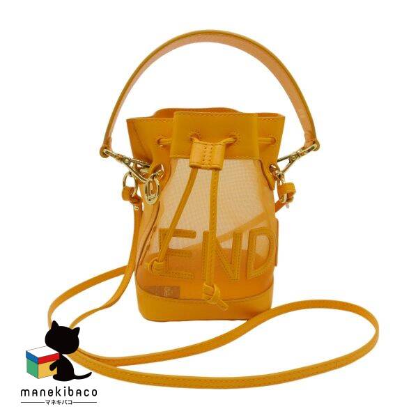 Fendi フェンディ　エナメル　パイソン　メッシュハンドバッグ　オレンジ Fendi フェンディ エナメル パイソン メッシュハンドバッグ