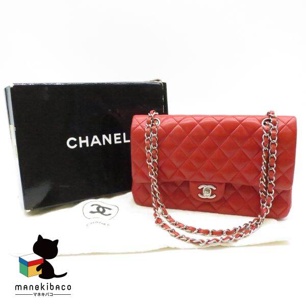 シャネル CHANEL レッド マトラッセ ダブルフラップ チェーンショルダー ラムスキン レッド 赤 布袋 箱 ランクA 女性用バッグ 【中古】のサムネイル