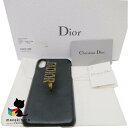 ディオール DIOR ブラック iPhoneケース iPhoneX用 カバー S7030 カーフスキン 黒 ゴールド金具 フィンガーリング付 おしゃれ ファッション雑貨 箱 布袋 冊子 ランクA 小物 【中古】