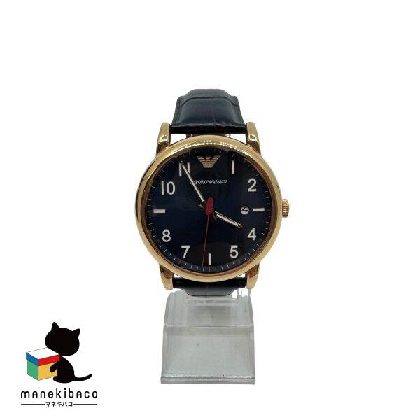 アルマーニ ARMANI ブルー アルマーニ 腕時計 革ベルト ネイビー メンズ 箱 ランクA 時計 【中古】