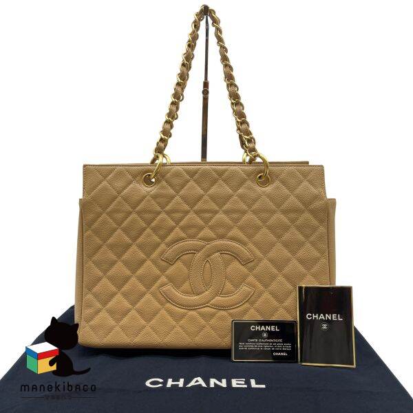 シャネル CHANEL ベージュ GST チェーントートバッグ キャビアスキン ベージュ ゴールド金具 レザー ショルダーバッグ 肩掛け 高級感 人気 ブランド バッグ Gカード 布袋 冊子 ランクAB 女性用バッグ 【中古】