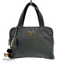 プラダ PRADA ブラック ナイロン ハンドバッグ 黒 ゴールド金具 テスート 三角ロゴプレート ブランド バッグ 普段持ち 軽量 コンパクト パドロック クロシェット キーリング レディース ランクA 女性用バッグ 【中古】
