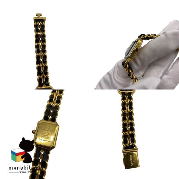 シャネル CHANEL ゴールド プルミエール L 腕時計 時計 クオーツ 黒文字盤 ブラック ゴールド 保証書 ケース ランクA 時計 【中古】