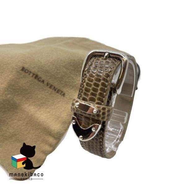 ボッテガヴェネタ BOTTEGA VENETA ベージュ 新品 リザード ブレスレット SV925 ブラウン 茶 シルバー 布袋 ランクS アクセサリー 【中古】