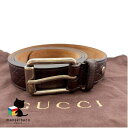 グッチ GUCCI ダークブラウン GG グッチシマ ベルト 茶 シルバー金具 布袋 ランクA 小物 【中古】