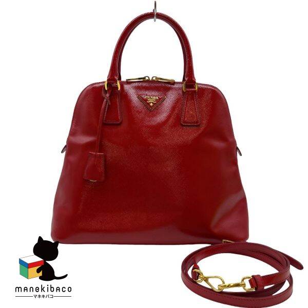 楽天manekibacoプラダ PRADA レッド 2WAYバッグ ヴェルニ 赤 ゴールド金具 ブランド ショルダーバッグ 高級感 可愛い おしゃれ ビジネス デート キーリングストラップ ストラップ ランクA 女性用バッグ 【中古】