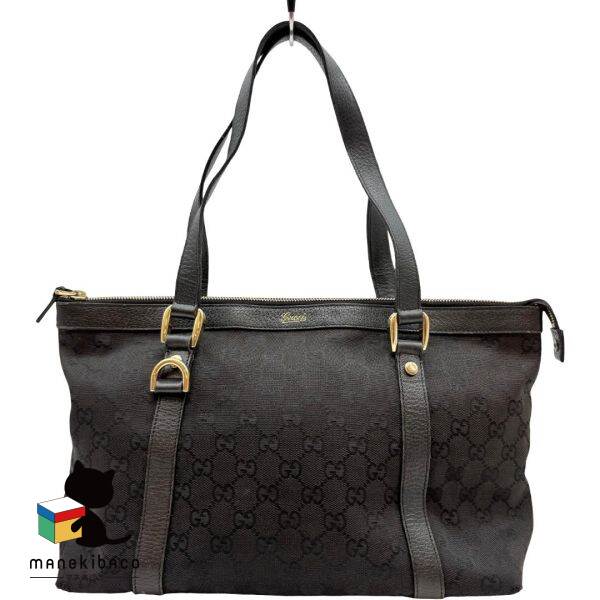 グッチ GUCCI ブラック GGキャンバス トートバッグ アビートート ハンドバッグ 黒 ブラック ゴールド金..