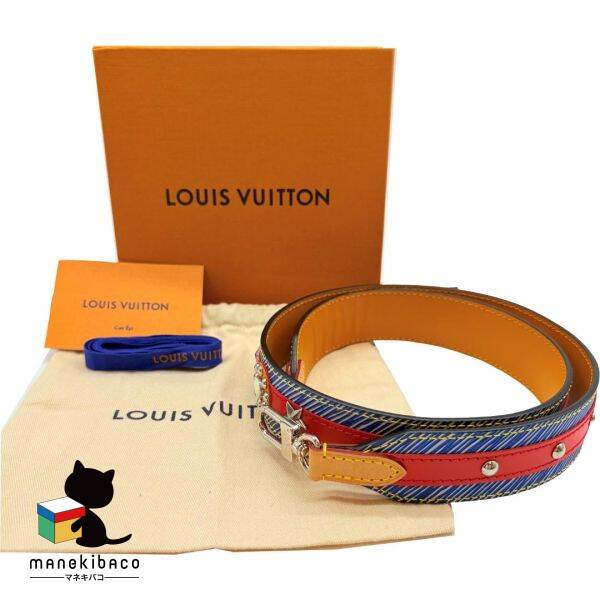 楽天manekibacoルイヴィトン LOUIS VUITTON マルチカラー エピデニム スタッズ ストラップ レッド ブルー オレンジ シルバー金具 箱 布袋 冊子 リボン ランクA 小物 【中古】