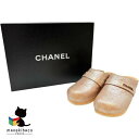 シャネル CHANEL ベージュ メタリックレザー サンダル ウッドソール サイズ35 22cm シャンパンゴールド メタルゴールド ブランド 靴 おしゃれ カジュアル 人気 高級感 箱 ランクAB 小物 【中古】