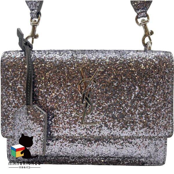 サンローラン Saint Laurent シルバー スモールサンセット グリッター ショルダー シルバー ブランド 高級感 エレガント 可愛い おしゃれ パーティー フォーマル ゴージャス コンパクト バッグ プレゼント ギフト クロシェットキーリング ランクA 女性用バッグ 【中古】