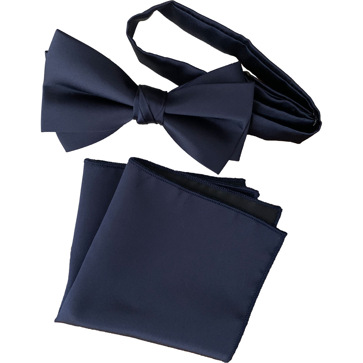 蝶ネクタイ チーフセット ダークネイビー 無地 ボウタイ ポケットチーフ 結婚式 新郎 フォーマル ブライダル サテン 紺 ウエディング 蝶タイ 礼装 [M673]【送料無料】