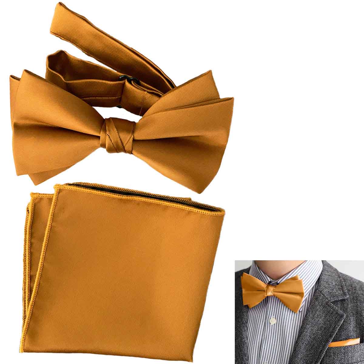 蝶ネクタイ チーフセット テラコッタ 無地 ボウタイ ポケットチーフ 結婚式 新郎 フォーマル ブライダル オレンジブラウン系 ウエディング 蝶タイ [M678]【送料無料】