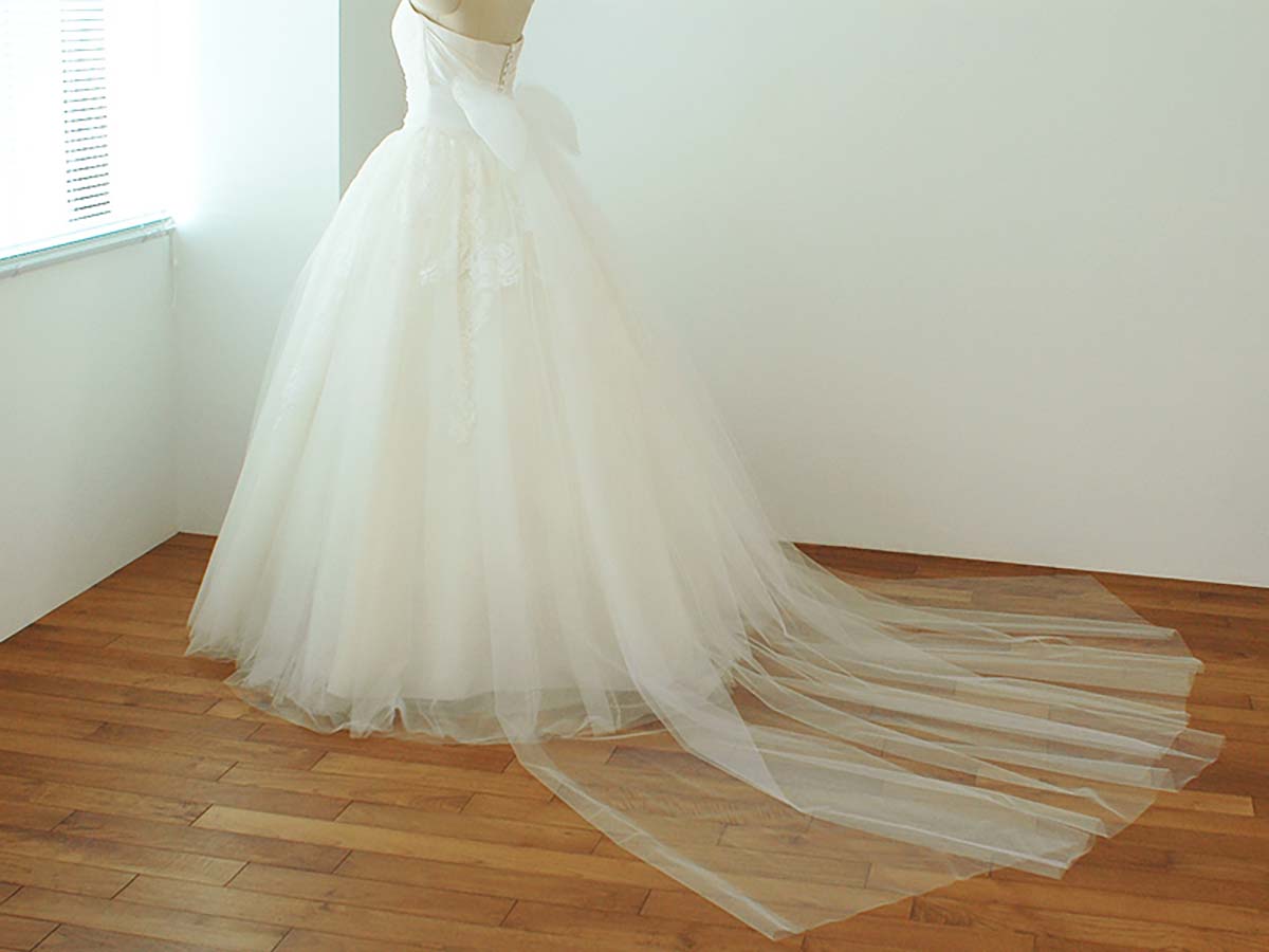 ロングトレーン＆ベルト チュールリボン バックリボン ウエディング ブライダル ウエディングドレス 結婚式 二次会 パーティー ウェディングドレス [T29]【送料無料】