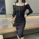 ワンピース セットアップ ツーピース キャミワンピ 可愛い 無地 ラウンドネック 春 秋 冬 長袖 ひざ下丈 ミモレ丈 オルチャン リブニット ショート丈 トッ...