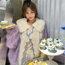 トップス ニット カーディガン 韓国 アラン編み ケーブル編み ツイスト編み ラウンドネック 秋 冬 長袖 フェミニン おしゃれ 可愛い オルチャン ゆめかわいい ガーリー 個性的 フリル バイカラー ゆったり 体型カバー レトロ オーバーサイズ やみかわいい レディース S M L