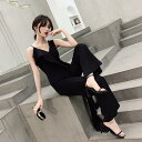 オールインワン パンツドレス パーティードレス ワイドパンツ ロングパンツ 韓国 無地 Vネック 春 夏 秋 冬 ノースリーブ おしゃれ 可愛い かっこいい フ...