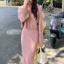 セットアップ ツーピース 2点セット 韓国 無地 タートルネック 秋 冬 長袖 ロング丈 ミモレ丈 おしゃれ 可愛い ニットワンピ ロングワンピ リブニット セ...