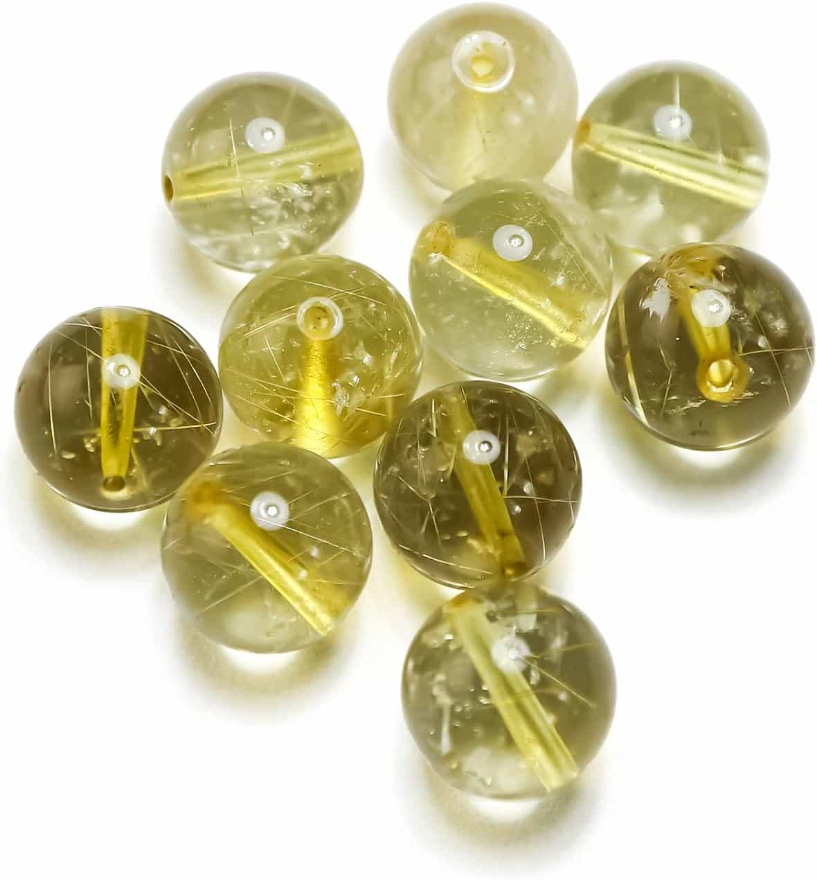 楽天マスク本舗【レビューで100円クーポン】【天然石】ゴールドルチルクォーツ ブレスレット用 ビーズ 10mm【10粒入り】きらきらぷんぷん丸 NS-015