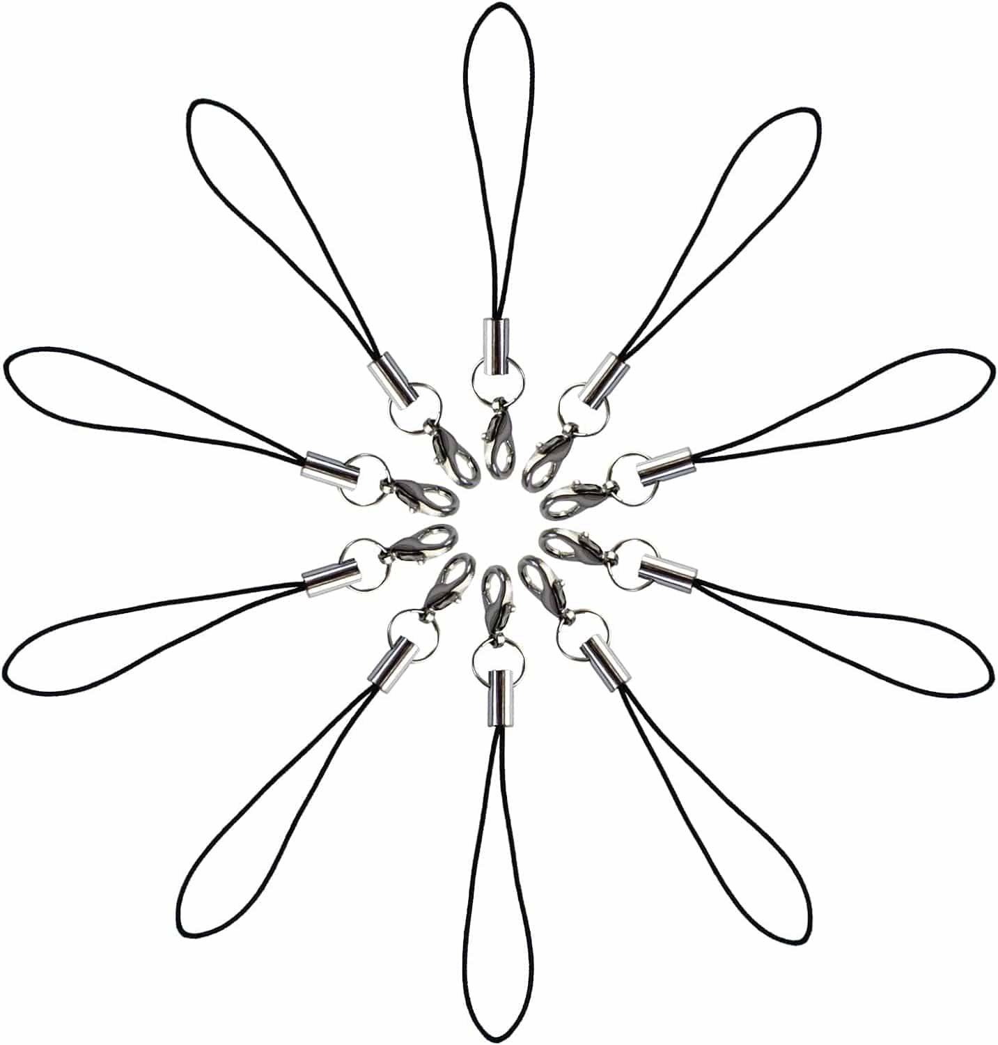 【レビューで100円クーポン】カニカン付き携帯ストラップ ブラック 二重リング付き キーホルダー リングストラップ 10本入 きらきらぷんぷん丸 STP-011