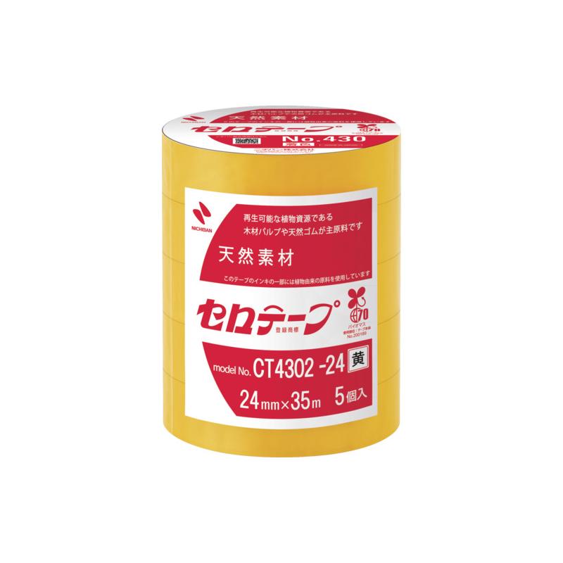 商品名ニチバン 着色セロテープ NO.430 黄 24mmX35m 1本(5巻入) CT4302-24メーカー名ニチバン商品名称着色セロテープ NO.430 黄 24mmX35m 1本(5巻入)型番CT4302-24※ご注文前の確認事項・お支払い方法：クレジット決済、銀行振込（商品代引き不可） ・発送に関して：メーカー直送（運送業者の指定は出来ませんのでご了承下さい） ・在庫に関して：欠品の場合は都度ご連絡させて頂きます。 ・送料に関して：北海道、沖縄、離島等は別途となる場合があります。都度ご相談下さいませ。 ・その他：廃盤や価格変更、仕様変更、品番変更等が行われる場合があります。予めご了承ください。