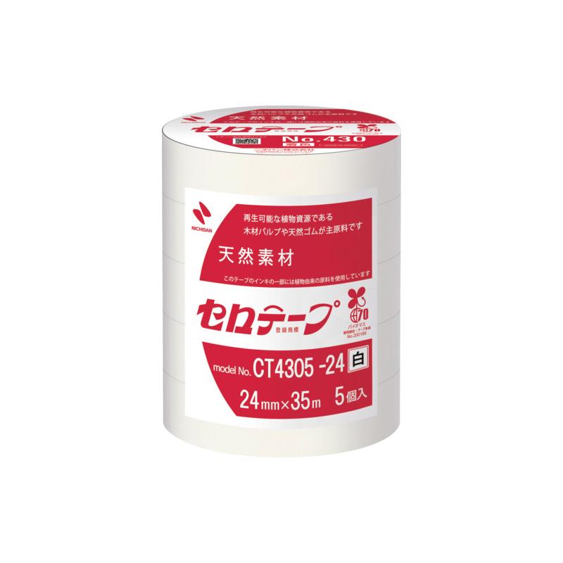 商品名ニチバン 着色セロテープ NO.430 白 24mmX35m 1本(5巻入) CT4305-24メーカー名ニチバン商品名称着色セロテープ NO.430 白 24mmX35m 1本(5巻入)型番CT4305-24※ご注文前の確認事項・お支払い方法：クレジット決済、銀行振込（商品代引き不可） ・発送に関して：メーカー直送（運送業者の指定は出来ませんのでご了承下さい） ・在庫に関して：欠品の場合は都度ご連絡させて頂きます。 ・送料に関して：北海道、沖縄、離島等は別途となる場合があります。都度ご相談下さいませ。 ・その他：廃盤や価格変更、仕様変更、品番変更等が行われる場合があります。予めご了承ください。