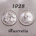 1928年 ジョージ5世 6ペンス 銀貨 前進あるのみ カンガルー エミュー オーストラリア .925 スターリング シルバー 硬貨 通貨 古銭 貨幣 ウェディ...
