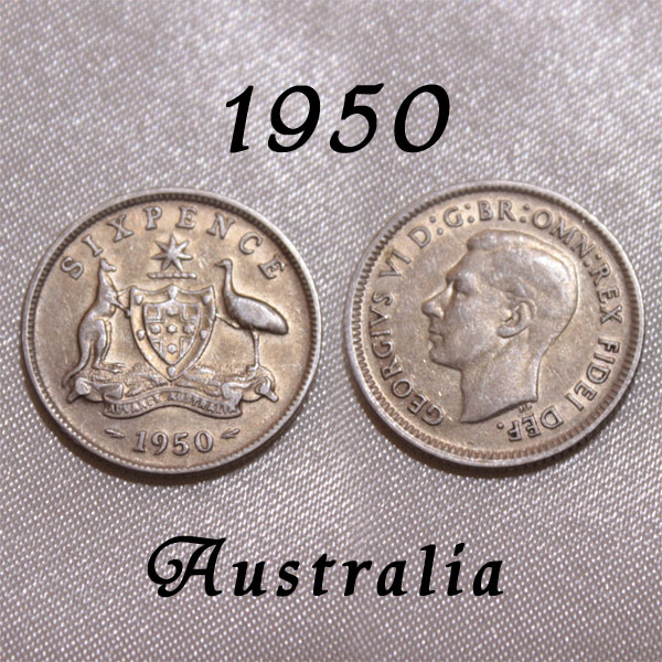 1950年 6ペンス銀貨 ジョージ6世 前進あるのみ カンガルー エミュー オーストラリア シルバー Silver 硬貨 通貨 古銭 貨幣 ウェディング シックスペンス 花嫁の左の靴に6ペンス ラッキー 幸福 幸運 アンティーク コイン 幸せな結婚 お祝い プレゼント 【中古】