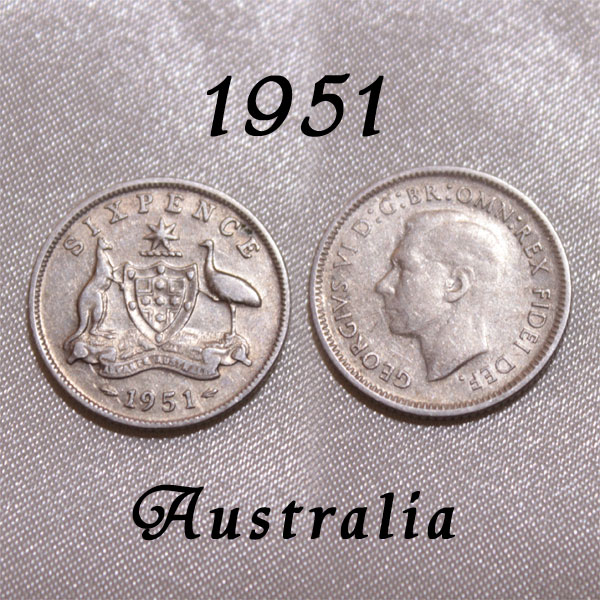 1951年 6ペンス銀貨 ジョージ6世 前進あるのみ カンガルー エミュー オーストラリア シルバー Silver 硬貨 通貨 古銭 貨幣 ウェディング シックスペンス 花嫁の左の靴に6ペンス ラッキー 幸福 幸運 アンティーク コイン 幸せな結婚 お祝い プレゼント 【中古】