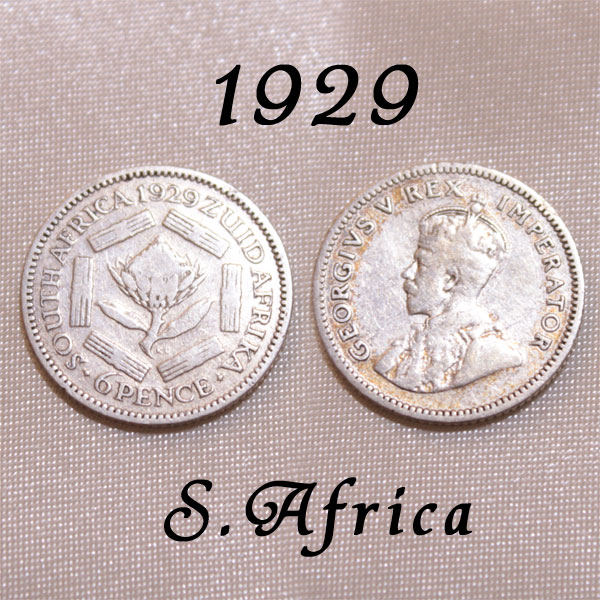 1929年 南アフリカ 6ペンス 0.800 シルバー Silver 銀貨 ジョージ5世 国花 プロテアの花 ハッピー ウェディング シックス ペンス Happy wedding sixpence 結婚式 花嫁に左の靴 プレゼント ギフト 【中古】